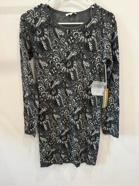 Matty M Gray and White Paisley Knit Long Sleeve Dress size S